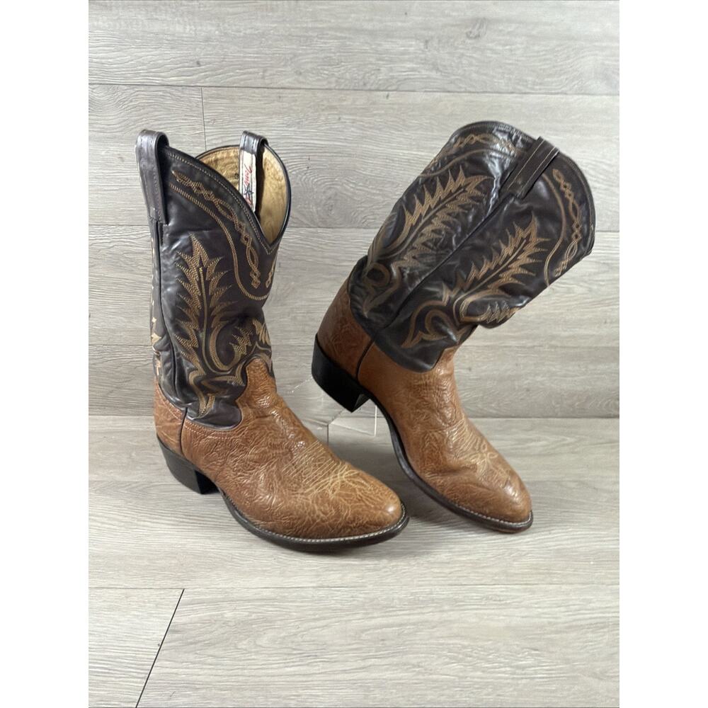 Tony Lama Cowboy Boots Brown Tan Leather Western Embroidered 6531 10 EE Vintage